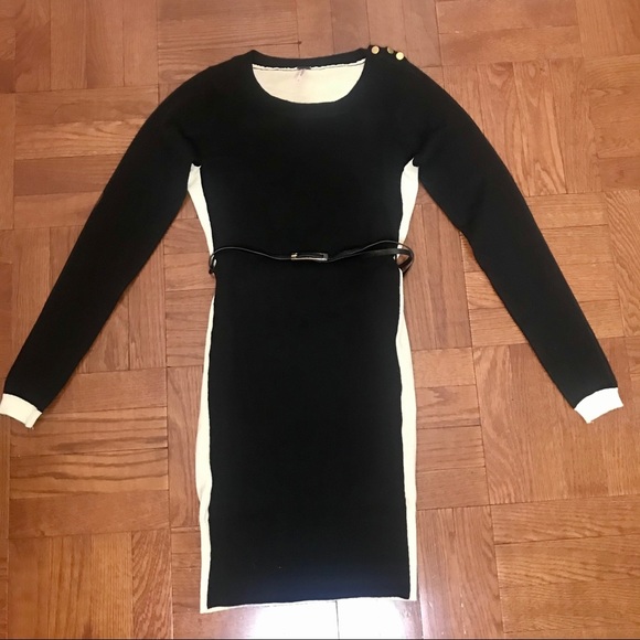 Poof! Dresses & Skirts - Black & Cream long sleeve sweater dress by Poof